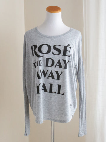 Graphic Flowy Long Sleeve "Rose the Day Away, Y'all" Heather Gray
