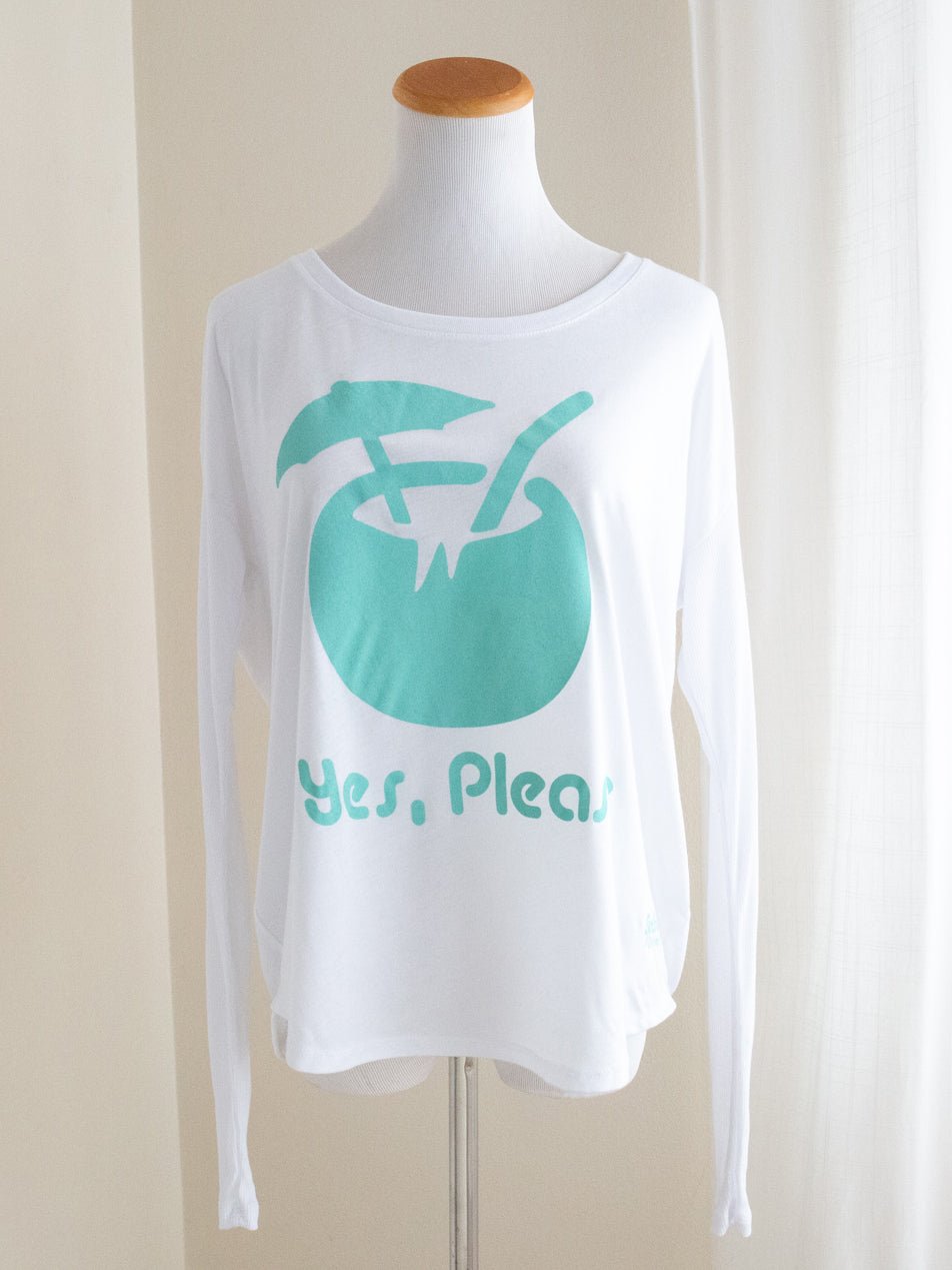 Graphic Flowy Long Sleeve Shirt "Yes Please" White