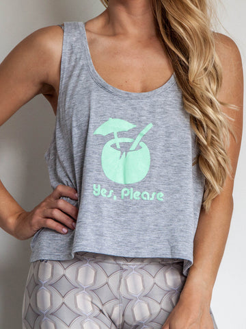 Graphic Tank "Yes Please" Coconut Heather Grey