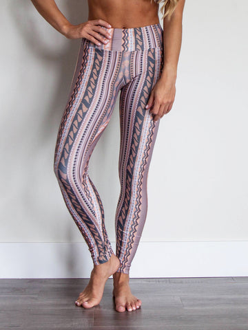 Sol Leggings Peach & Gray Stripes Revival Print