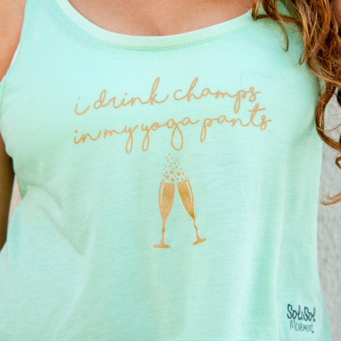 Graphic Tank "I Drink Champs in My Yoga Pants" Mint Green