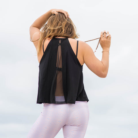 Visionary High Neck Mesh Tank Top Jet Black